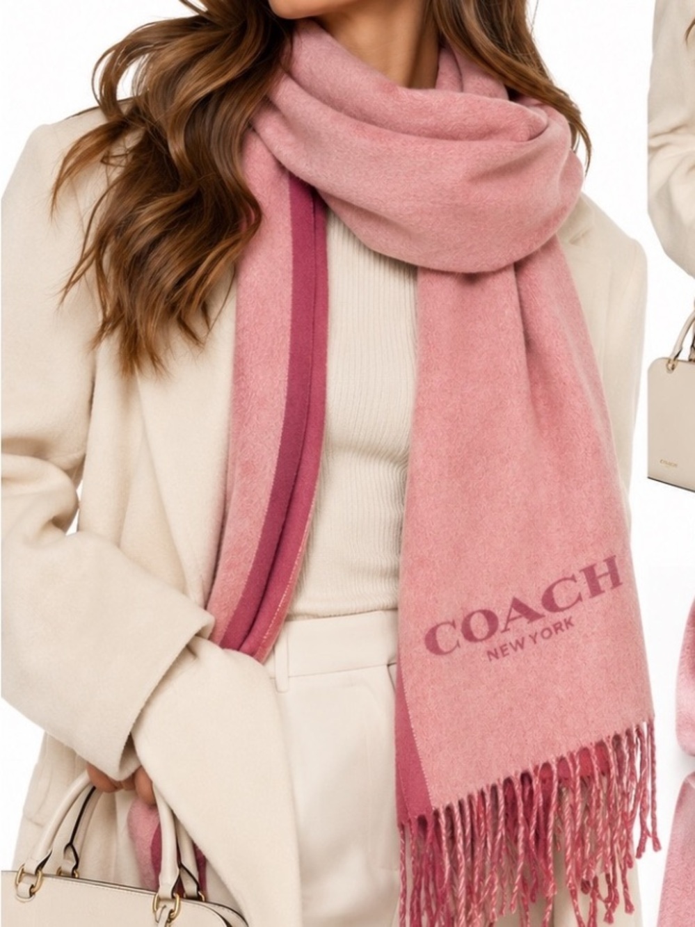 Coach Wool and Cashmere Blend Scarf Pink